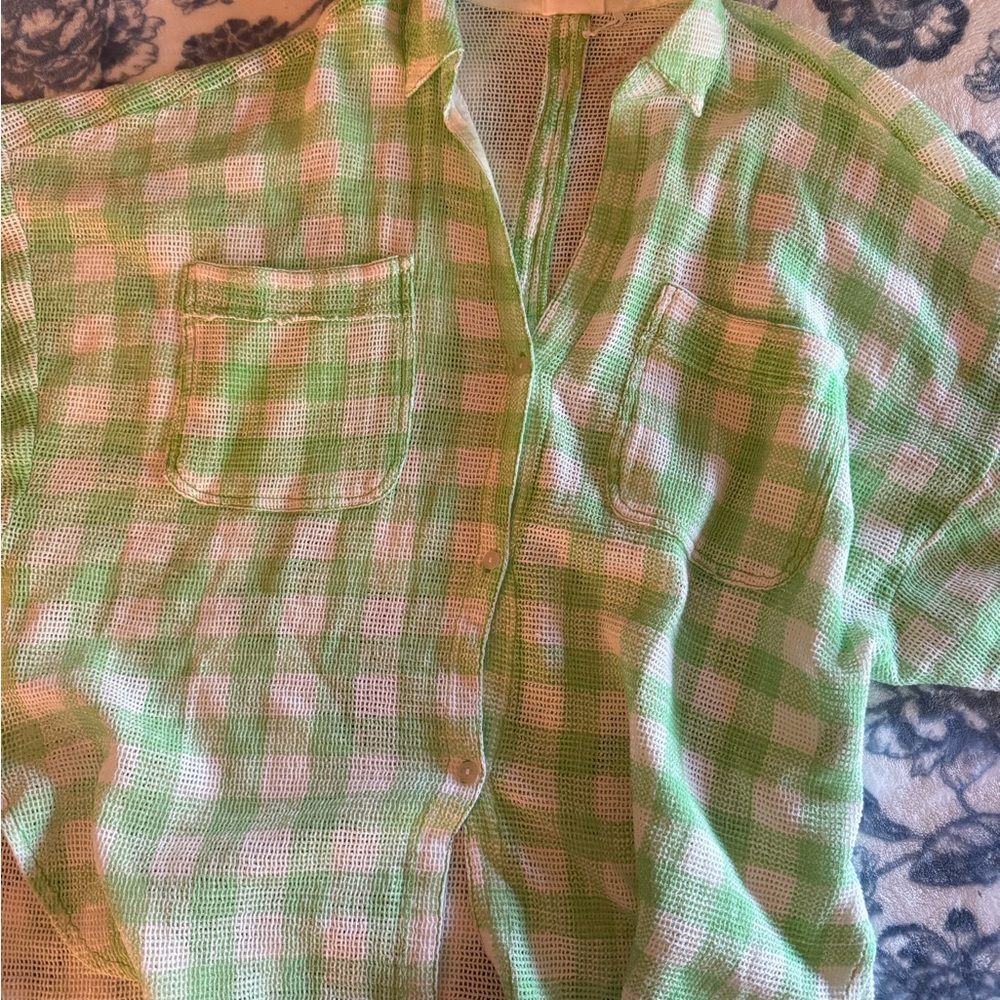 Urban Outfitters Green Checkered Blouse